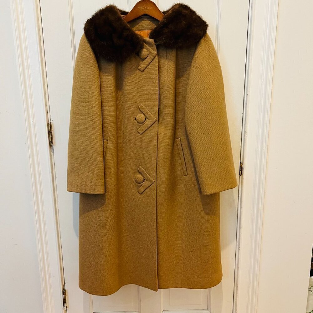 Vintage Wool Coat with Mink Collar Union USA Made- Size Medium - Picture 1 of 16